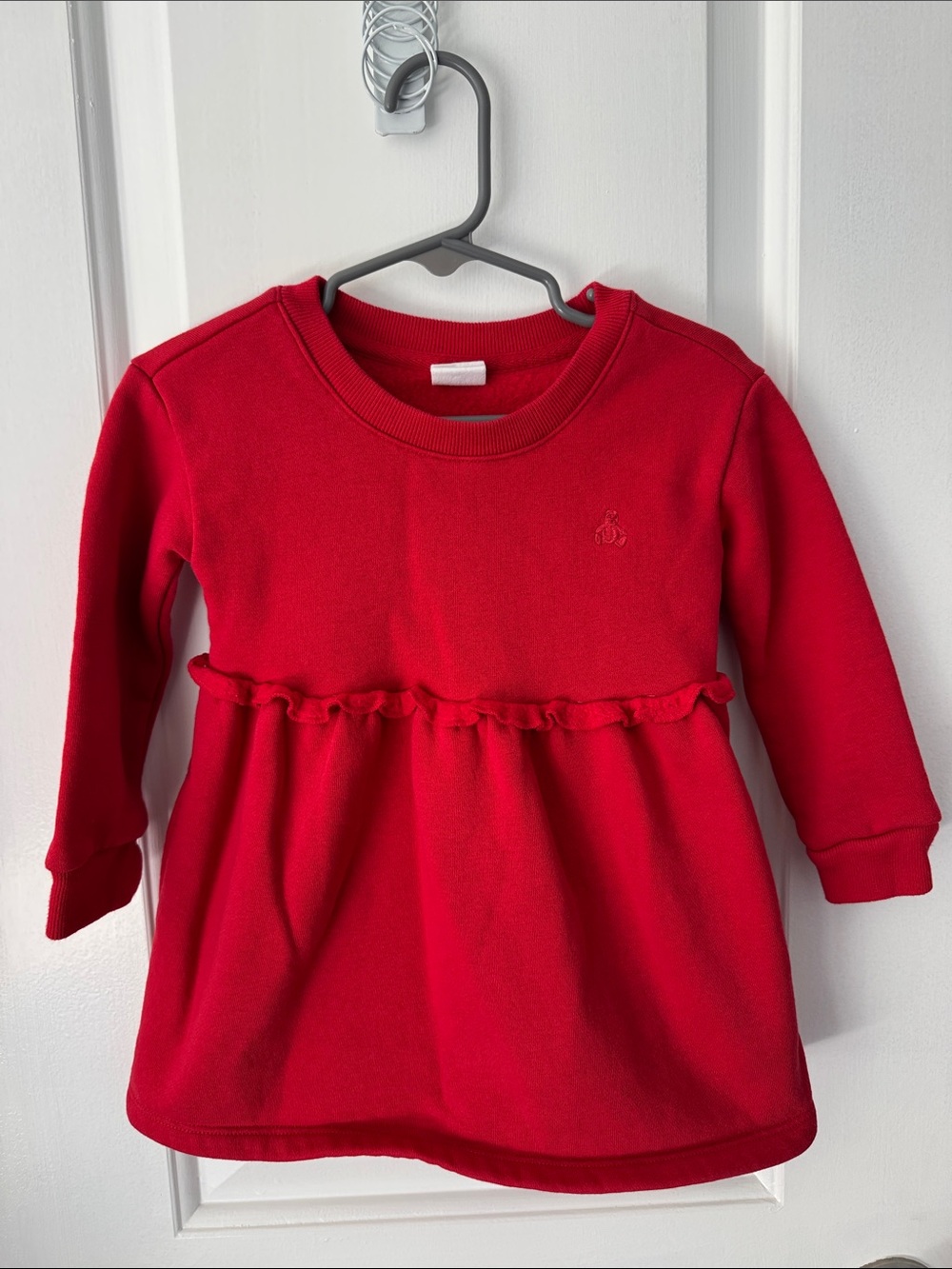 GAP 18-24 months Red Girls' Long Sleeve Ruffle Waist Sweatshirt Dress